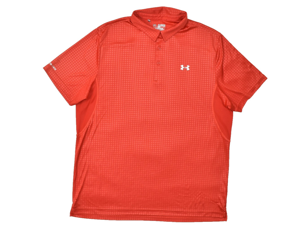 Under Armour Men Polo Shirt Short Sleeve Red Size 2XL Loose Polyester Geometric